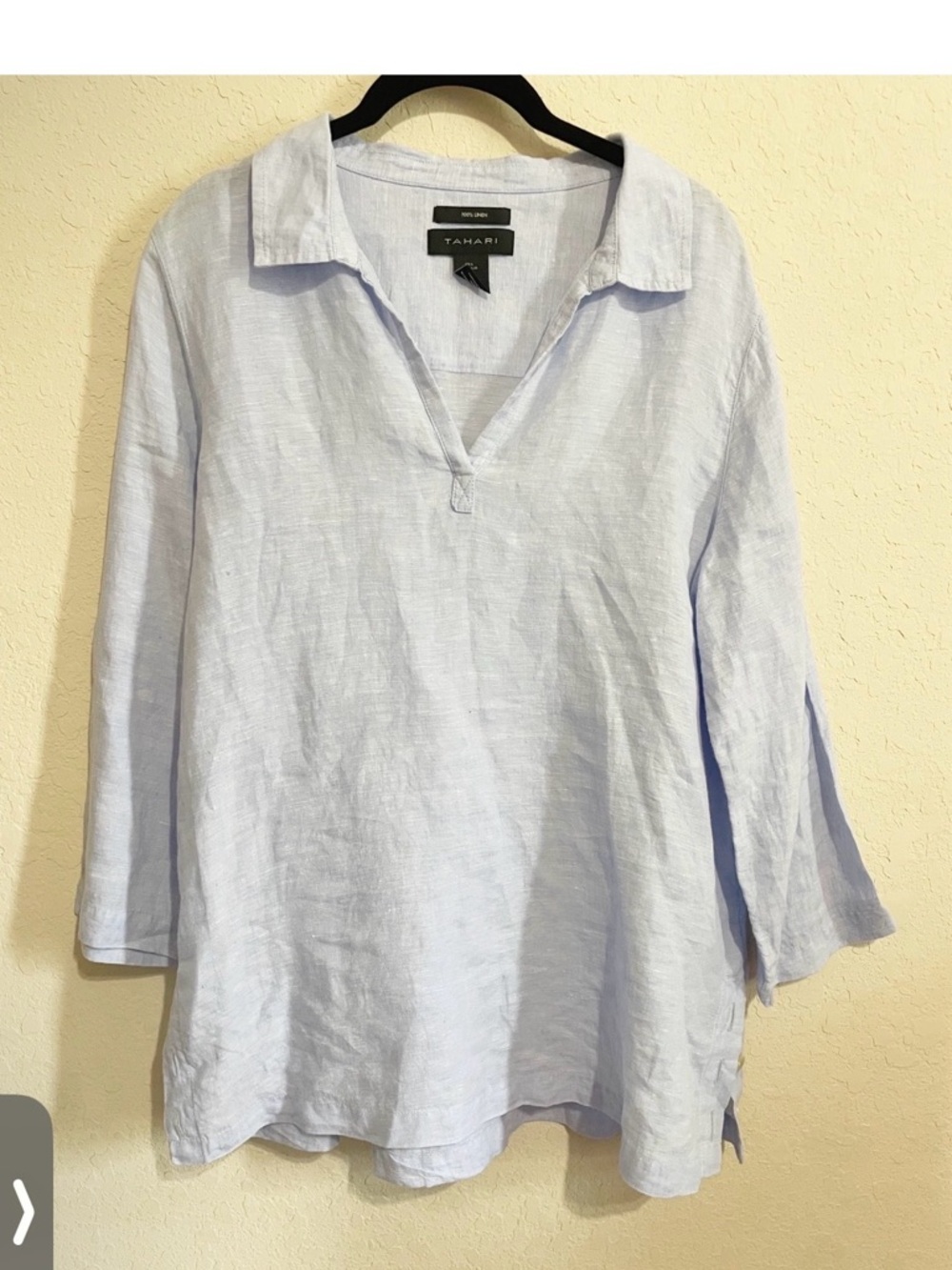 Tahari Light Blue Linen V-Neck Tunic Top